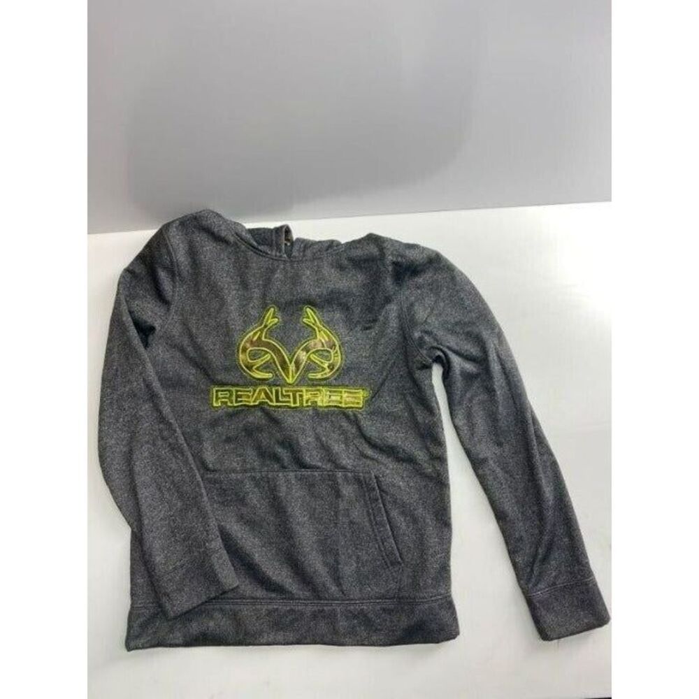 Real kids grey applique large embroidered logo camo hoodie dri‎ fit size m